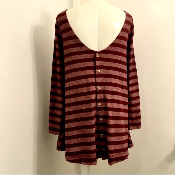 FREE PEOPLE BEACH Movie Date maroon striped tunic oversized XS - Picture 3 of 8